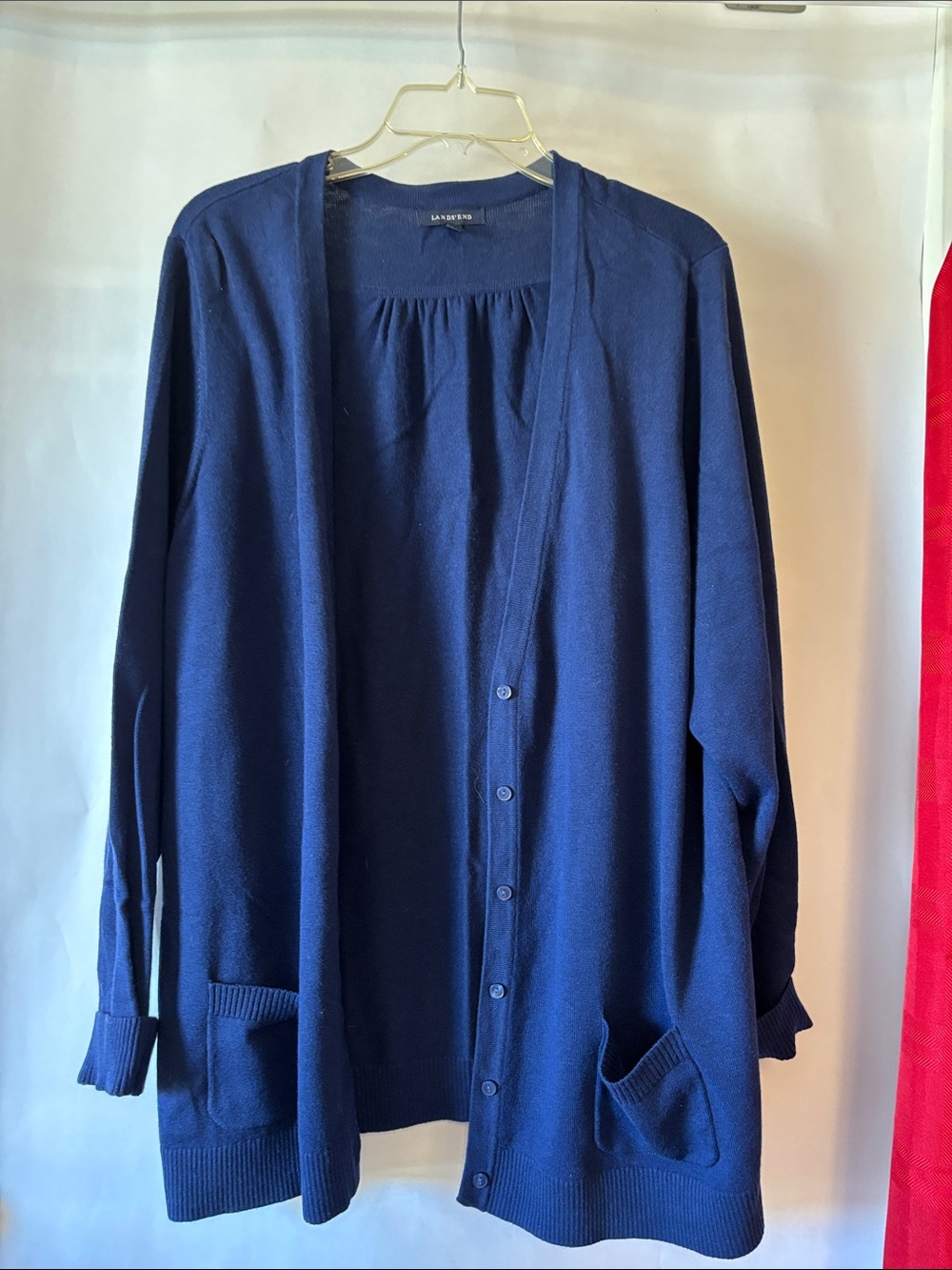 Lands' End Navy Blue Open-Front Cardigan Sweater